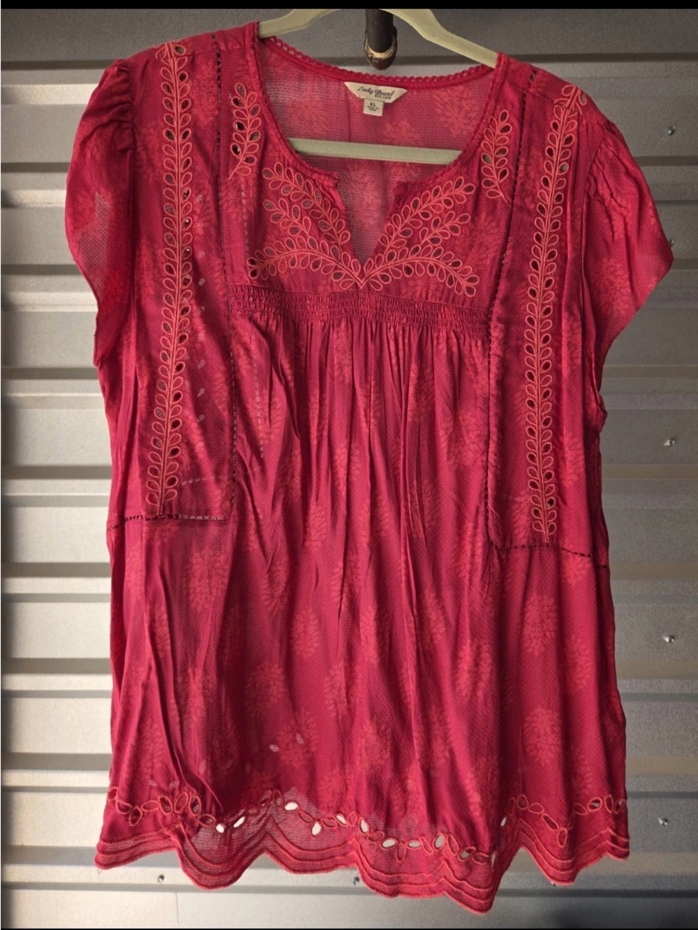 Lucky Brand Women's Embroidered Scoop Neck Tunic Top - Red Floral Size XL